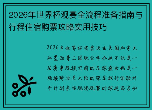 2026年世界杯观赛全流程准备指南与行程住宿购票攻略实用技巧